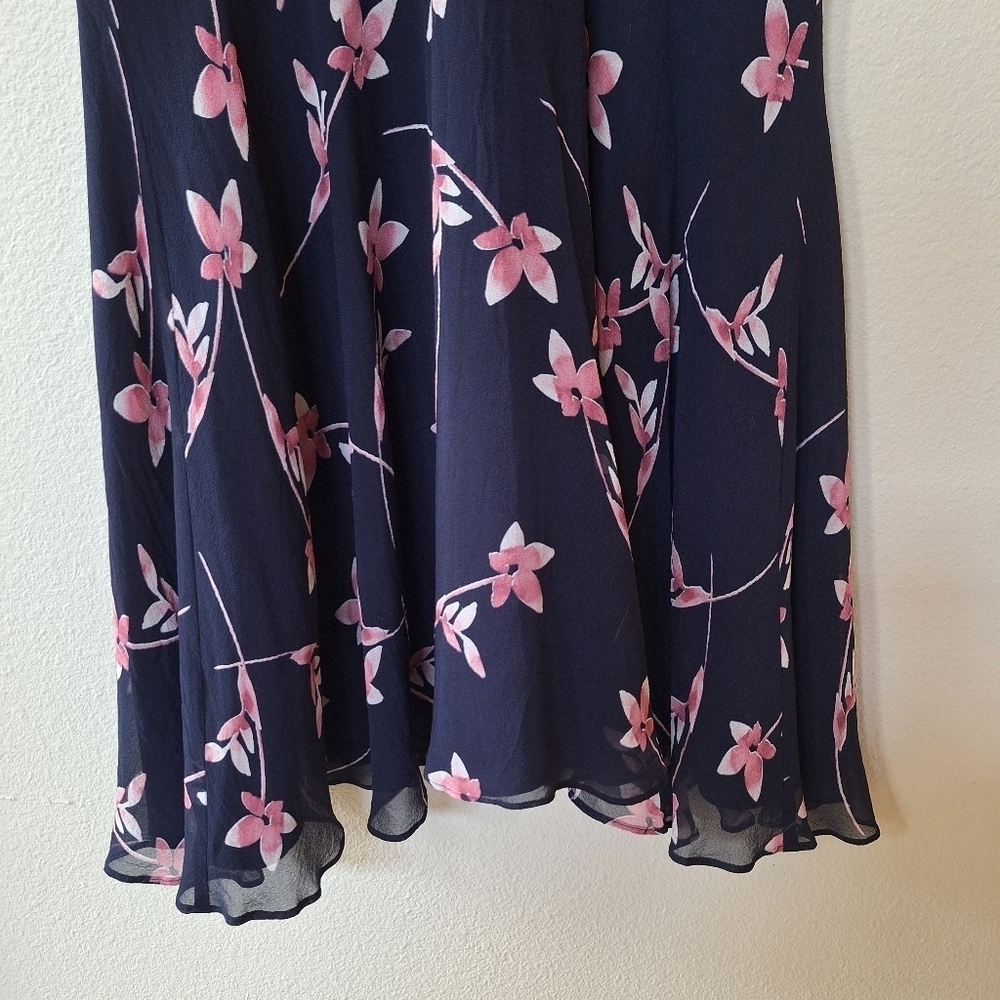 Shoshanna Womens 100% Silk Navy/Pink Floral Flutter Sleeve Dress Size 8 - Picture 9 of 10